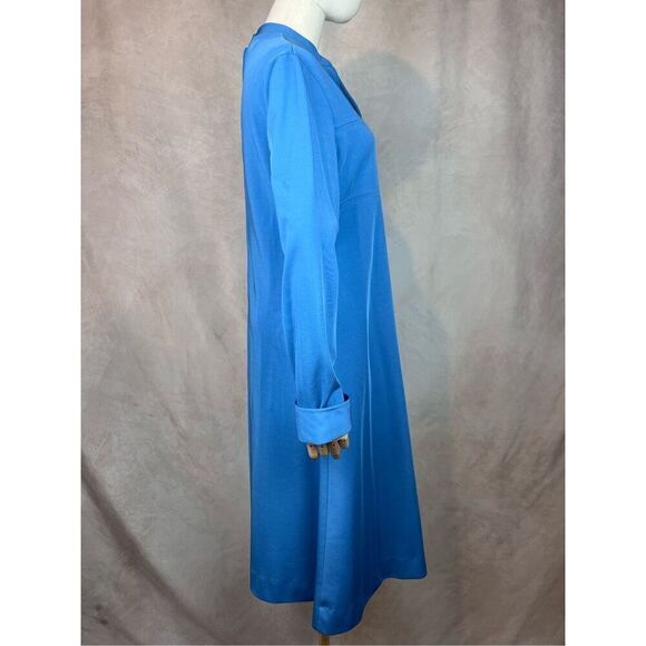 Vintage 1970s Mod Blue Poly Long Sleeve Dress MCM GoGo Retro Disco Plus Size - Picture 4 of 7